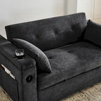 Beige/Black/Grey Velvet 2-Seat Pull-Out Sofa Bed with Storage & USB Port