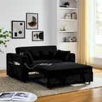 Beige/Black/Grey Velvet 2-Seat Pull-Out Sofa Bed with Storage & USB Port