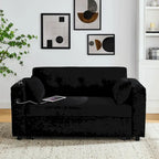Beige/Black/Grey Velvet 2-Seat Pull-Out Sofa Bed with Storage & USB Port