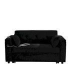 Beige/Black/Grey Velvet 2-Seat Pull-Out Sofa Bed with Storage & USB Port