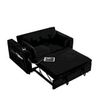 Beige/Black/Grey Velvet 2-Seat Pull-Out Sofa Bed with Storage & USB Port