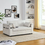 Beige/Black/Grey Velvet 2-Seat Pull-Out Sofa Bed with Storage & USB Port