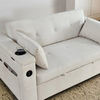 Beige/Black/Grey Velvet 2-Seat Pull-Out Sofa Bed with Storage & USB Port