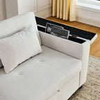 Beige/Black/Grey Velvet 2-Seat Pull-Out Sofa Bed with Storage & USB Port
