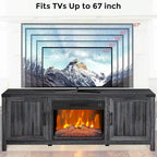 Black Farmhouse Electric Fireplace TV Stand, Fits TVs up to 65"