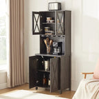 Charcoal Grey Farmhouse Bar Cabinet with Glass Door & Wine Rack, Single