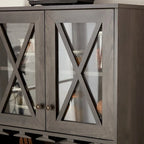Charcoal Grey Farmhouse Bar Cabinet with Glass Door & Wine Rack, Single