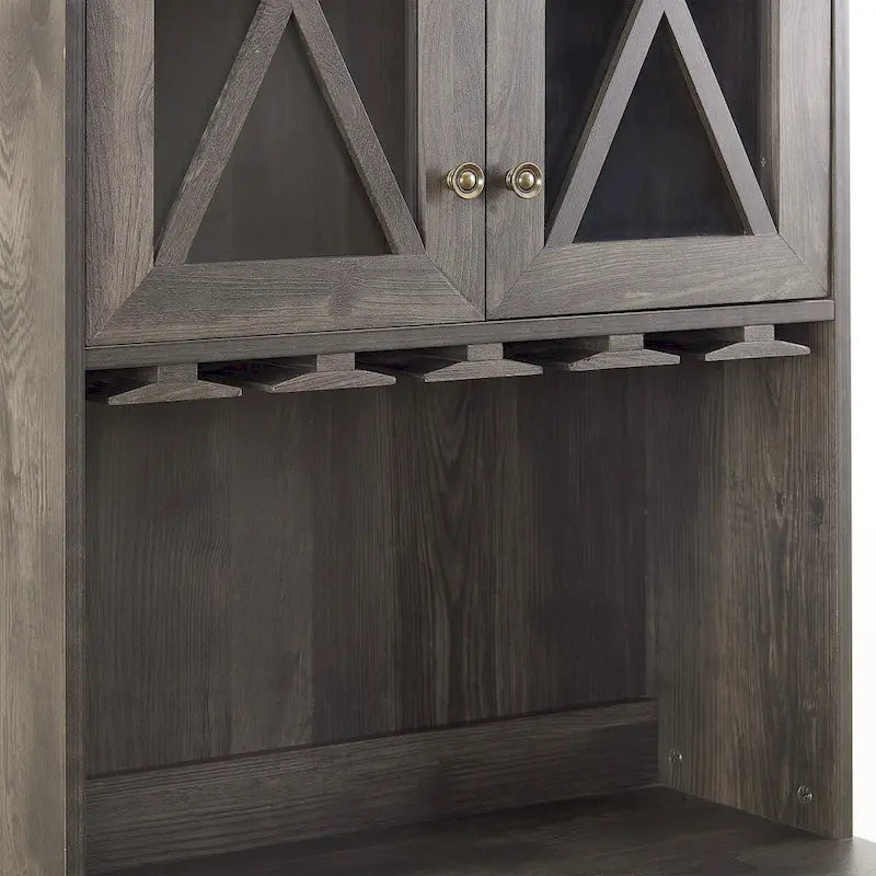 Charcoal Grey Farmhouse Bar Cabinet with Glass Door & Wine Rack, Single