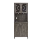 Charcoal Grey Farmhouse Bar Cabinet with Glass Door & Wine Rack, Single