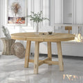Round Extendable Dining Table, Natural Wood / Espresso, X-Base, Seats 4–6