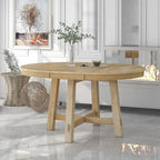 Round Extendable Dining Table, Natural Wood / Espresso, X-Base, Seats 4–6