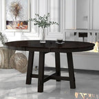 Round Extendable Dining Table, Natural Wood / Espresso, X-Base, Seats 4–6