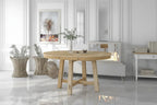 Round dining table, Farmhouse round retractable table, 16 leaf wood kitchen table
