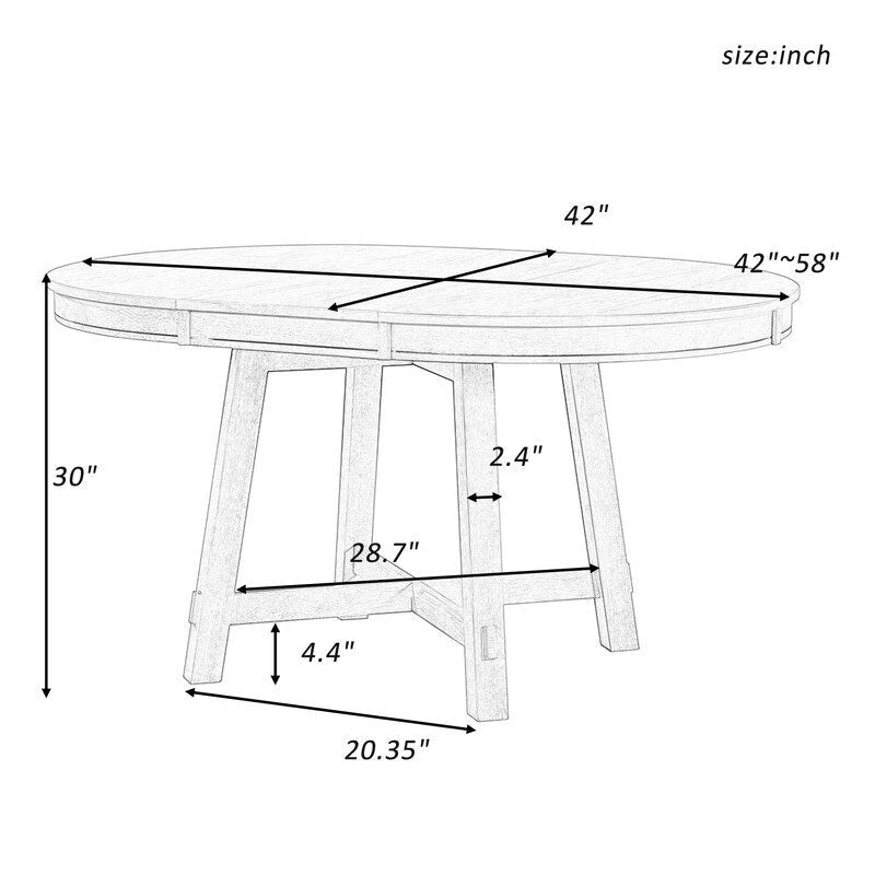 Round Extendable Dining Table, Natural Wood / Espresso, X-Base, Seats 4–6