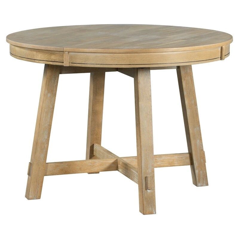 Round Extendable Dining Table, Natural Wood / Espresso, X-Base, Seats 4–6
