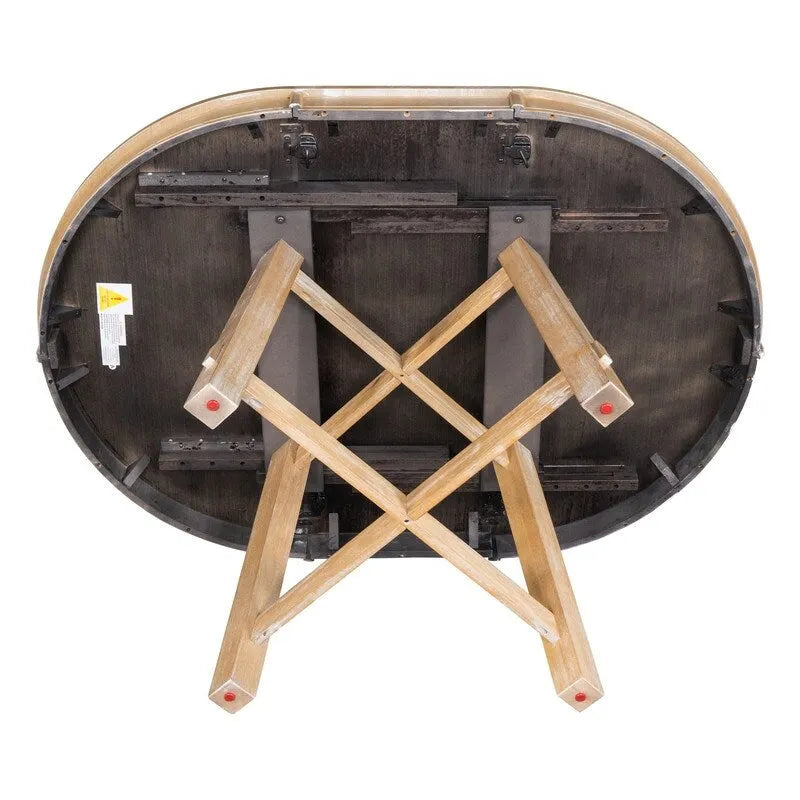 Round Extendable Dining Table, Natural Wood / Espresso, X-Base, Seats 4–6