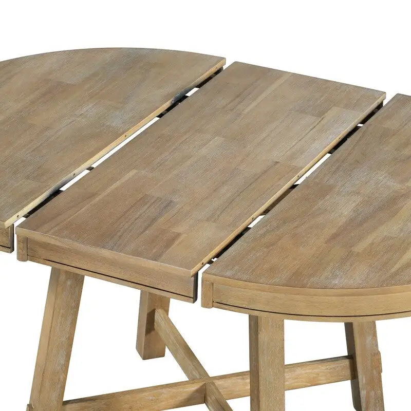 Round Extendable Dining Table, Natural Wood / Espresso, X-Base, Seats 4–6