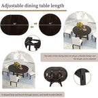 Round Extendable Dining Table, Natural Wood / Espresso, X-Base, Seats 4–6