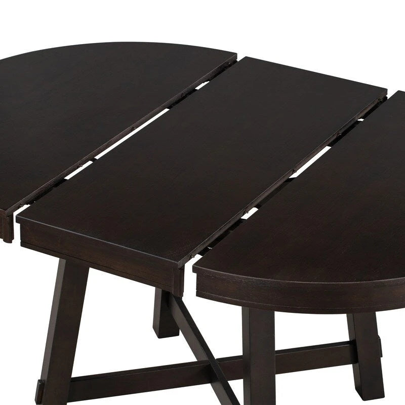 Round Extendable Dining Table, Natural Wood / Espresso, X-Base, Seats 4–6