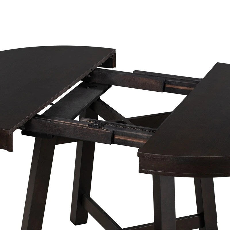 Round Extendable Dining Table, Natural Wood / Espresso, X-Base, Seats 4–6