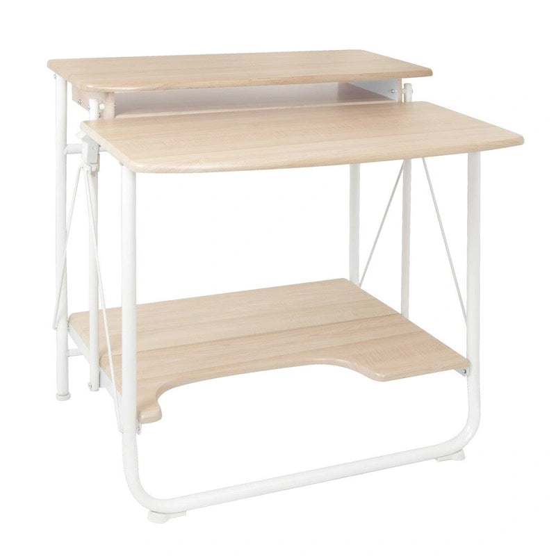 White / Black / Silver Folding Desk with Monitor Shelf – Single User