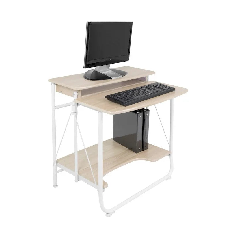 White / Black / Silver Folding Desk with Monitor Shelf – Single User