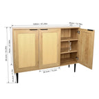 Natural Wooden Cabinet, Rattan Doors, 3-Shelf, Natural Finish