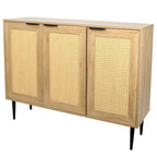 Natural Wooden Cabinet, Rattan Doors, 3-Shelf, Natural Finish