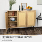 Natural Wooden Cabinet, Rattan Doors, 3-Shelf, Natural Finish