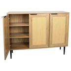 Natural Wooden Cabinet, Rattan Doors, 3-Shelf, Natural Finish