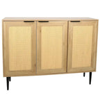 Natural Wooden Cabinet, Rattan Doors, 3-Shelf, Natural Finish