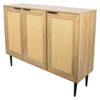 Natural Wooden Cabinet, Rattan Doors, 3-Shelf, Natural Finish