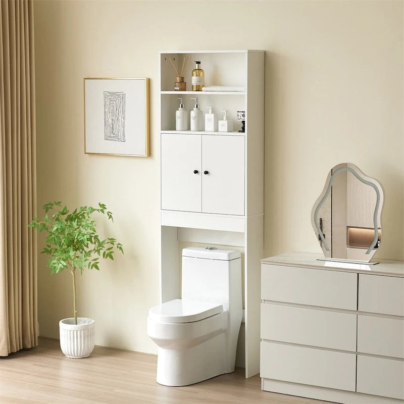 White/Black Farmhouse Over-Toilet Storage Cabinet with Barn Doors, 1-Person Assembly