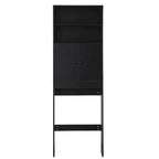 White/Black Farmhouse Over-Toilet Storage Cabinet with Barn Doors, 1-Person Assembly