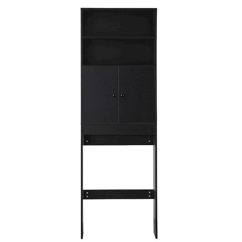 White/Black Farmhouse Over-Toilet Storage Cabinet with Barn Doors, 1-Person Assembly