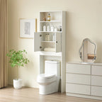 White/Black Farmhouse Over-Toilet Storage Cabinet with Barn Doors, 1-Person Assembly