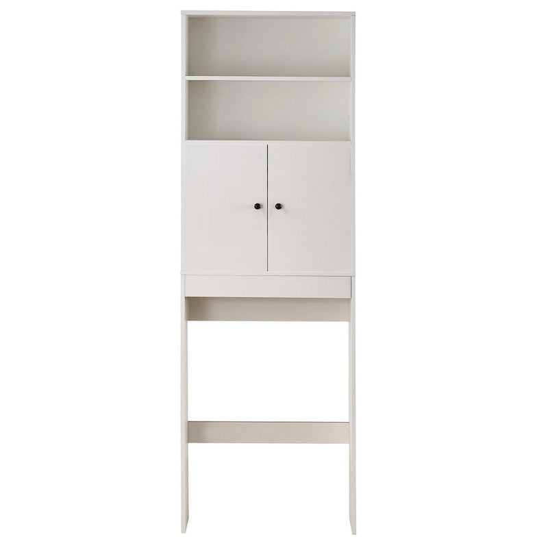 White/Black Farmhouse Over-Toilet Storage Cabinet with Barn Doors, 1-Person Assembly
