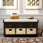 White Storage Bench with 3 Drawers & 3 Wicker Baskets, 1-Person Seat
