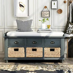 White Storage Bench with 3 Drawers & 3 Wicker Baskets, 1-Person Seat