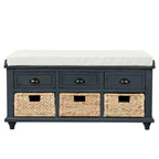 White Storage Bench with 3 Drawers & 3 Wicker Baskets, 1-Person Seat