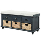 White Storage Bench with 3 Drawers & 3 Wicker Baskets, 1-Person Seat