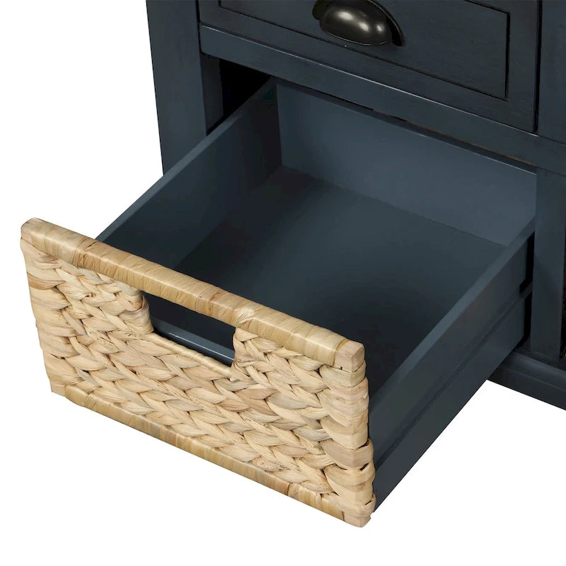 White Storage Bench with 3 Drawers & 3 Wicker Baskets, 1-Person Seat