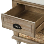 White Storage Bench with 3 Drawers & 3 Wicker Baskets, 1-Person Seat