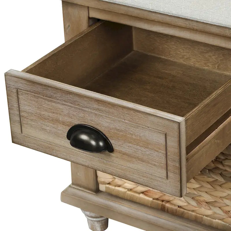 White Storage Bench with 3 Drawers & 3 Wicker Baskets, 1-Person Seat