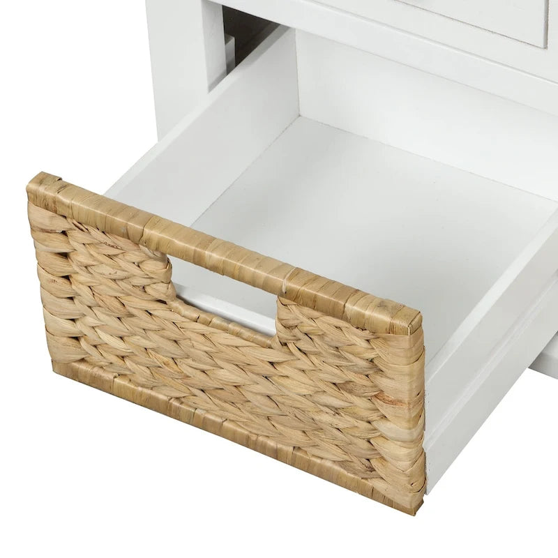 White Storage Bench with 3 Drawers & 3 Wicker Baskets, 1-Person Seat
