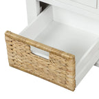 White Storage Bench with 3 Drawers & 3 Wicker Baskets, 1-Person Seat