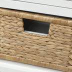 White Storage Bench with 3 Drawers & 3 Wicker Baskets, 1-Person Seat
