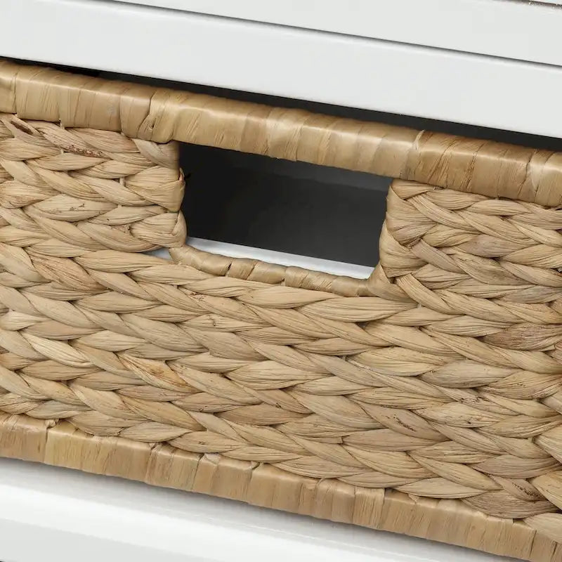 White Storage Bench with 3 Drawers & 3 Wicker Baskets, 1-Person Seat