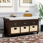 White Storage Bench with 3 Drawers & 3 Wicker Baskets, 1-Person Seat
