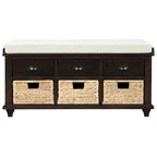 White Storage Bench with 3 Drawers & 3 Wicker Baskets, 1-Person Seat